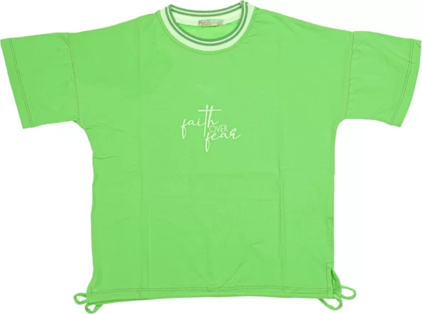 Wholesale T-Shirt for Girls Kids for 9-12Y Faith Over Fear Print Green