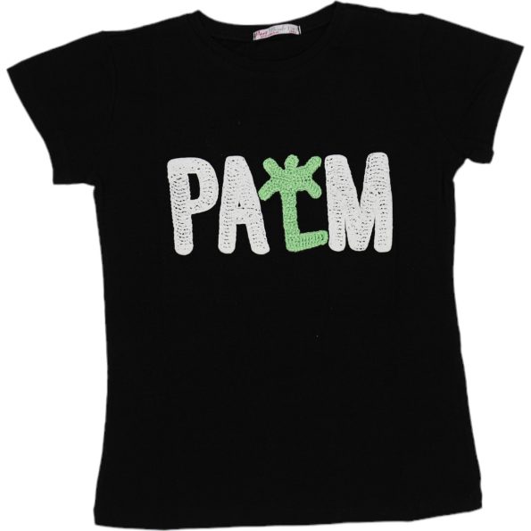 Wholesale T-Shirt for Girls Kids for 9-12Y Palm Embroidery Black