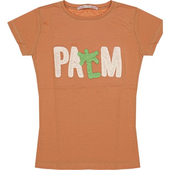 Wholesale T-Shirt for Girls Kids for 9-12Y Palm Embroidery Brown