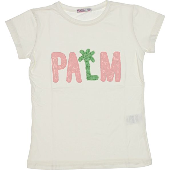 Wholesale T-Shirt for Girls Kids for 9-12Y Palm Embroidery Ecru