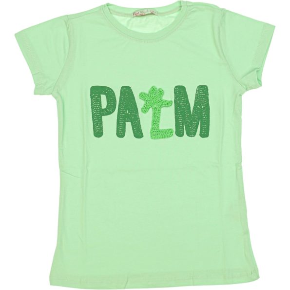 Wholesale T-Shirt for Girls Kids for 9-12Y Palm Embroidery Green