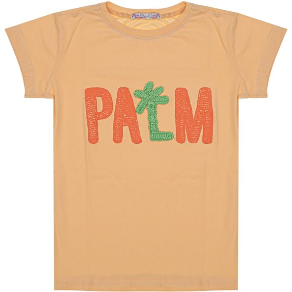 Wholesale T-Shirt for Girls Kids for 9-12Y Palm Embroidery Light Brown