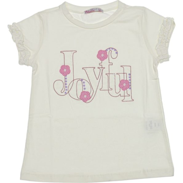 Wholesale T-Shirt for Toddler Girls for 5-8Y Joyful Embroidery Ecru