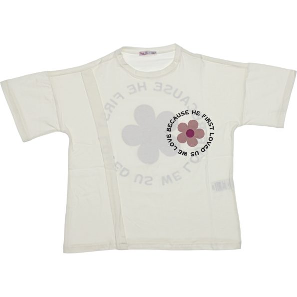 Wholesale T-Shirt for Toddler Girls for 9-12Y Flower Print Ecru