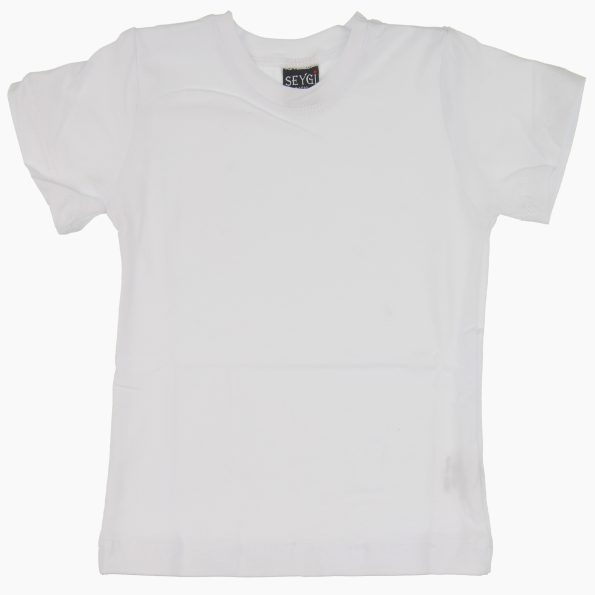 037 Unisex Kids Cotton Solid Color Tops T-shirts 5-8Y white