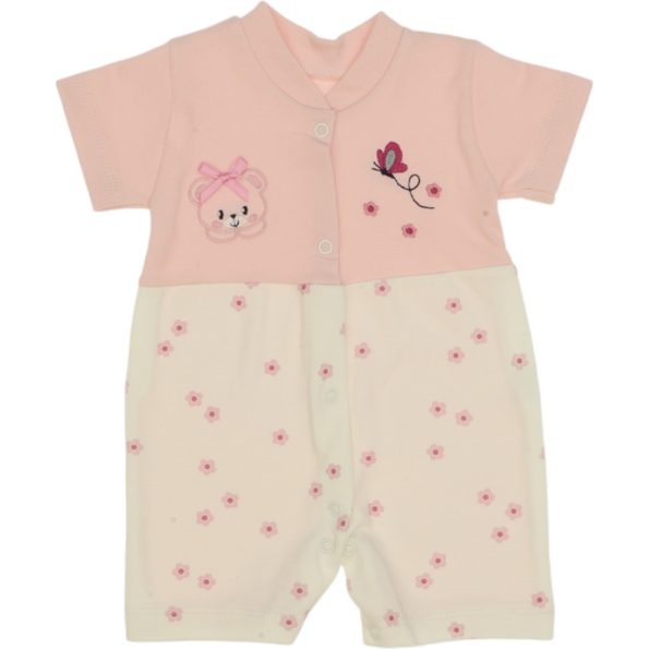 1001 Wholesale Toddler Baby Romper 3-6-9M Teddy Bear and Butterfly Embroidery pink