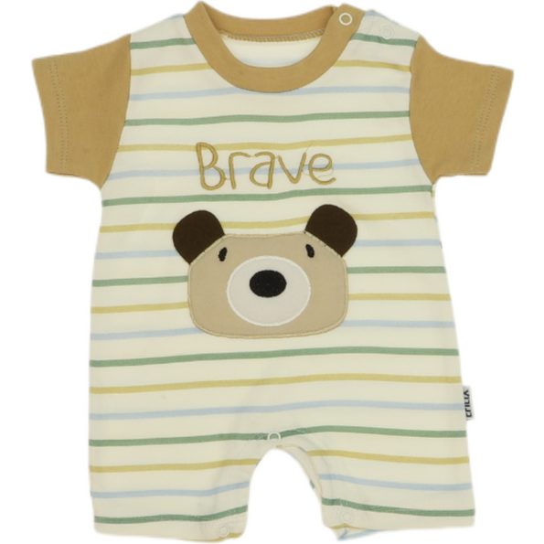 1002 Wholesale Toddler Baby Romper 3-6-9M Teddy Bear Embroidery cream
