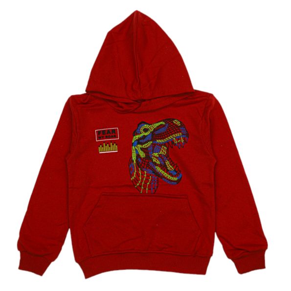 110970 Boys Kids 2 Rope Hooded Sweatshirt 3 7Y Dinosaur Print Burgundy
