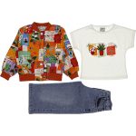 11887 Girls Kids 3-Piece Raincoat T-shirt and Jeans Set 2-5Y burgundy