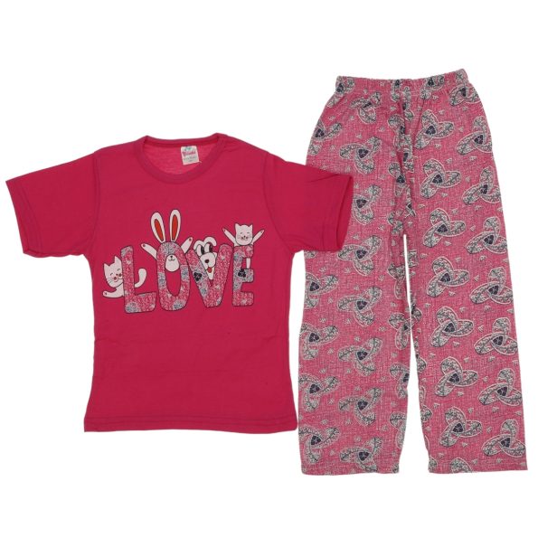 13 Wholesale Girls Kids 2 Piece Pajamas Set 3 14Y Love print fuchsia