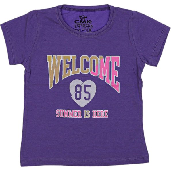 180100 Wholesale Girls Kids T Shirt 3 12Y All Welcome Print purple