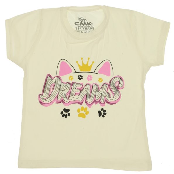 180140 Wholesale Girls Kids T Shirt 3 12Y Dreams Print ecru