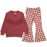 19489 Wholesale Girls 2-Piece Set With Pants 8-12Y burgundy