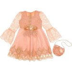 4033 Wholesale Girls Tulle Dress with Bag 6-8-10Y beige