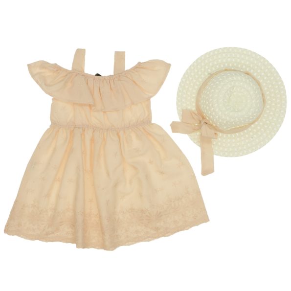 4070 Wholesale Girls 2-Piece Dress Set with Hat 2-5Y cream