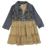 4086 Wholesale Girls 2-Piece Dress Set with Denim Jacket 9-12Y powder