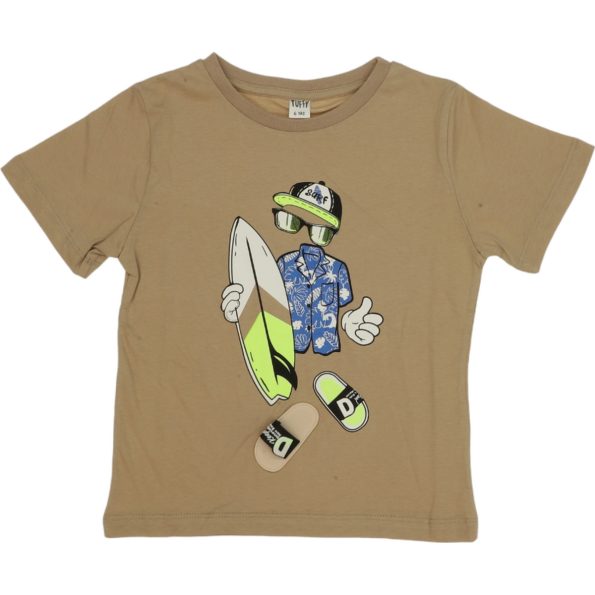 G24-1810 Wholesale Boys Kids T-Shirt 6-9Y Surfer Print beige