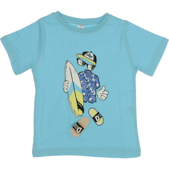 G24-1810 Wholesale Boys Kids T-Shirt 6-9Y Surfer Print light blue