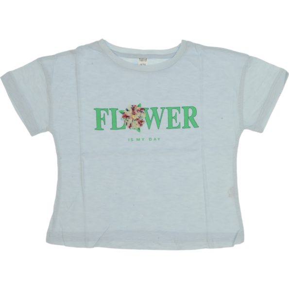LR23-9154 Wholesale Girls Kids T-Shirt 10-13Y Flower Print light blue
