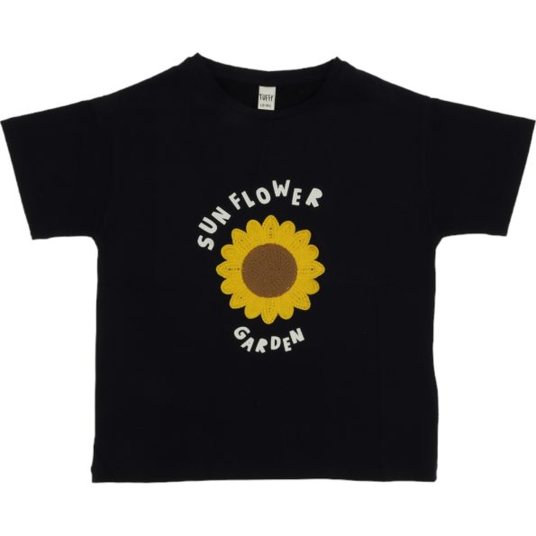 LR24-2055 Wholesale Girls Kids T-Shirt 10-13Y Sun Flower Garden Print black