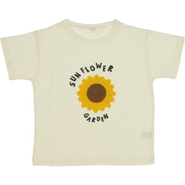 LR24-2055 Wholesale Girls Kids T-Shirt 10-13Y Sun Flower Garden Print ecru