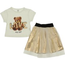 TFP24-1026 Wholesale 2-Piece Girls Tulle Skirt and T-shirt Set 2-5Y Love Print ecru