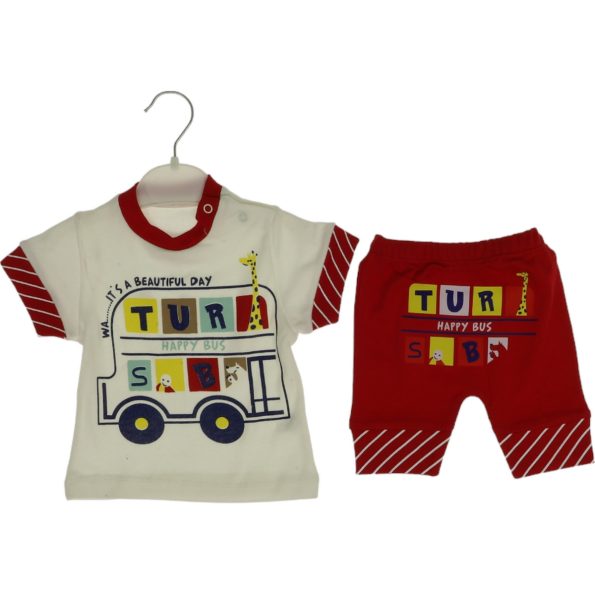 002 Wholesale 2 Piece Toddler Boys Short and T shirt Set 12 18 24M Burgundy