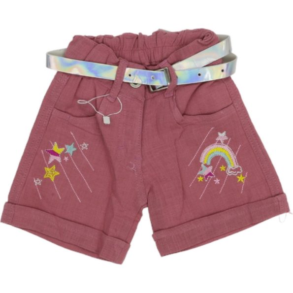 026375 Wholesale Girls Kids Linen Short 2-6Y burgundy