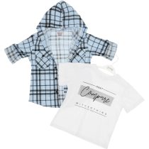 11364 Wholesale Shirt and T-shirt Set For Young Boys 6-10Y Blue