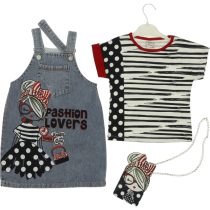 11977 Girls Pinafore Dress 2-5Y With Bag and T-shirt