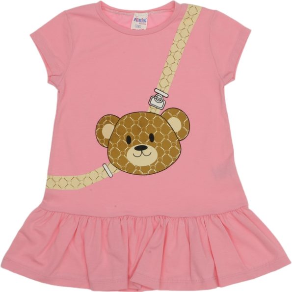 2406 Wholesale Girls Kids Dress 2-5Y Teddy Bear Print pink