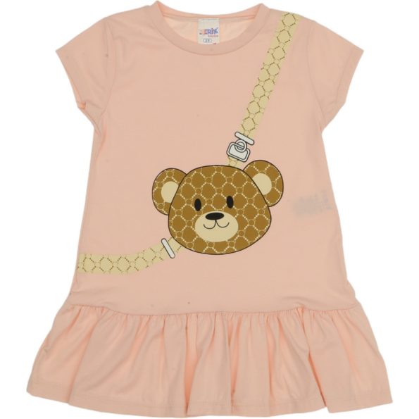 2406 Wholesale Girls Kids Dress 2-5Y Teddy Bear Print powder