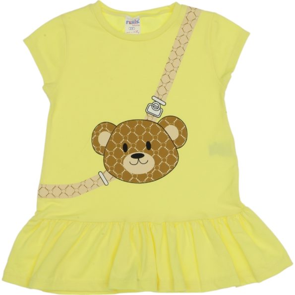 2406 Wholesale Girls Kids Dress 2-5Y Teddy Bear Print yellow