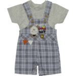 2618 Wholesale Toddler Babies 2-Piece Plaid Salopet and T-Shirt Set 6-18M grey
