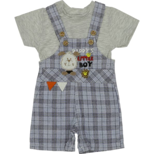 2618 Wholesale Toddler Babies 2 Piece Plaid Salopet and T Shirt Set 6 18M grey