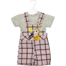 2655 Wholesale Toddler Babies 2-Piece Plaid Salopet and T-Shirt Set 6-18M