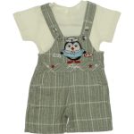 2663 Wholesale Toddler Babies 2-Piece Plaid Salopet and T-Shirt Set 6-18M green