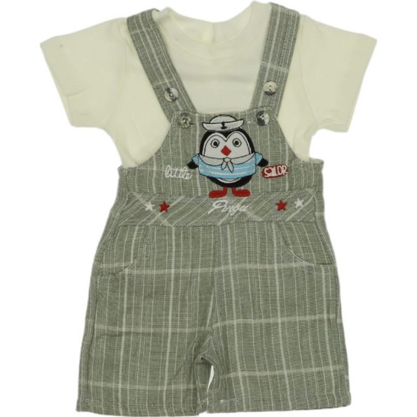 2663 Wholesale Toddler Babies 2 Piece Plaid Salopet and T Shirt Set 6 18M green