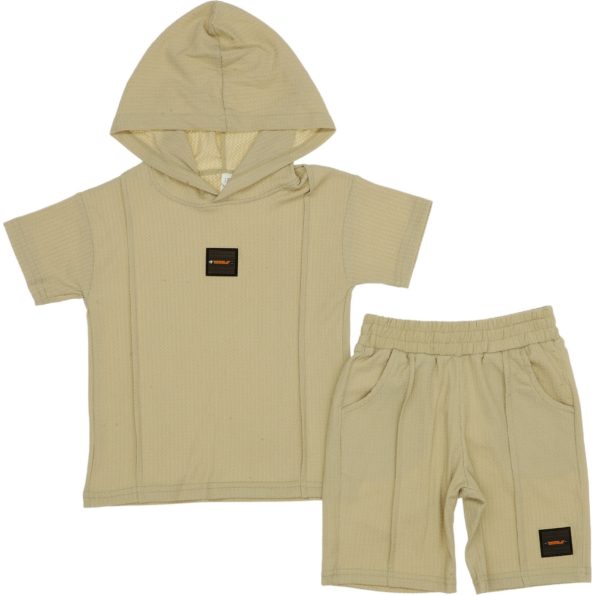 51023 Wholesale Boys Kids 2-Piece Hooded Set 5-8Y beige