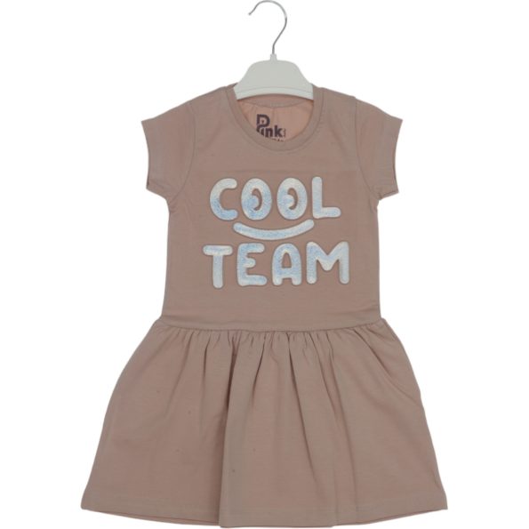 6762 Wholesale Girls Kids Dress 3-6Y Cool Team Print beige