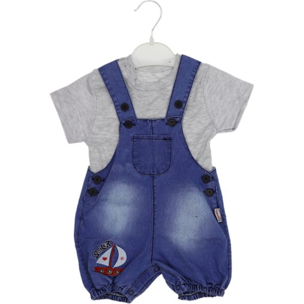 Wholesale Toddler Babies 2 Piece Denim Salopet and T Shirt Set 6 18M 1