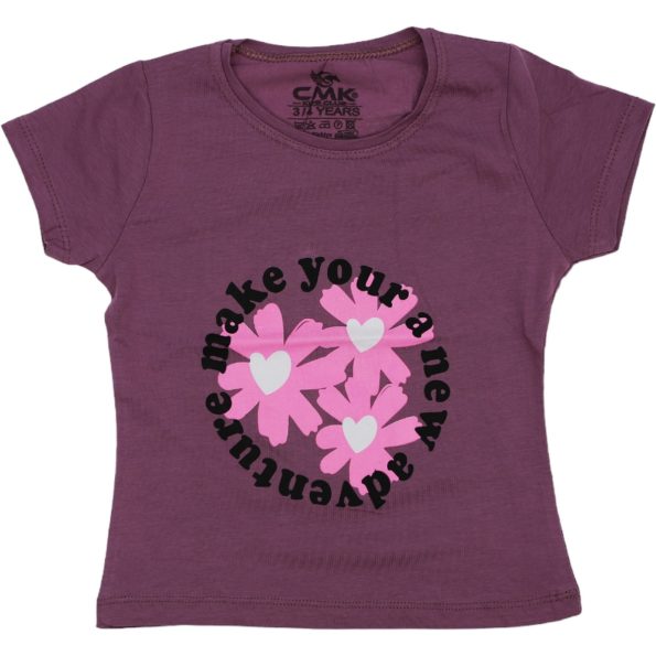 180165 Wholesale Girls Kids T Shirt 3 12Y Flowers Print purple
